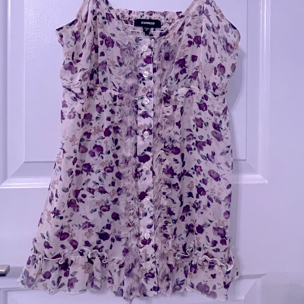 Express - Floral Ruffle Tank